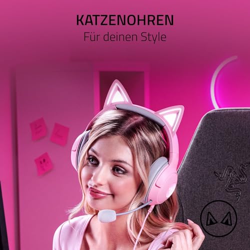 Razer Kraken Kitty V2 - Kabelgebundenes RGB-Headset mit Katzenohren (Reaktive Streaming-Beleuchtung, HyperClear Mikro, Triforce 40mm Treiber, 7.1 Surround Sound) Quartz Bild 2