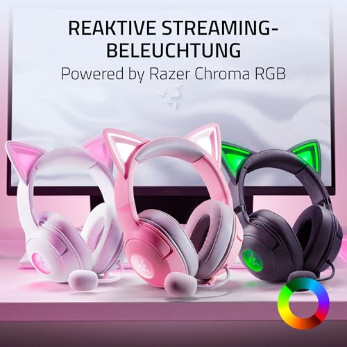 Razer Kraken Kitty V2 - Kabelgebundenes RGB-Headset mit Katzenohren (Reaktive Streaming-Beleuchtung, HyperClear Mikro, Triforce 40mm Treiber, 7.1 Surround Sound) Quartz Bild 3