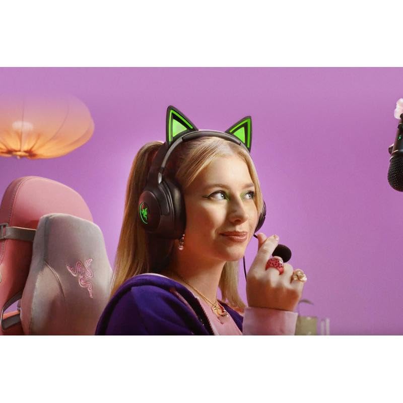 Razer Kraken Kitty V2 - Kabelgebundenes RGB-Headset mit Katzenohren (Reaktive Streaming-Beleuchtung, HyperClear Mikro, Triforce 40mm Treiber, 7.1 Surround Sound) Schwarz Bild 2