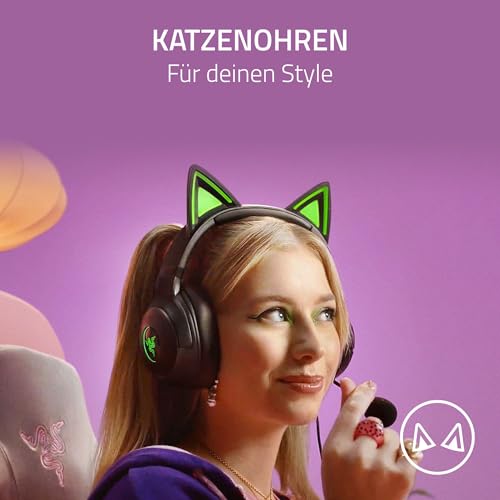 Razer Kraken Kitty V2 - Kabelgebundenes RGB-Headset mit Katzenohren (Reaktive Streaming-Beleuchtung, HyperClear Mikro, Triforce 40mm Treiber, 7.1 Surround Sound) Schwarz Bild 3