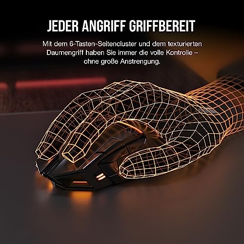 Corsair DARKSTAR Wireless MMO/MOBA Gaming-Maus - 26.000 DPI - 15 Programmierbare Tasten - Bis zu 80 Stunden Akkulaufzeit - iCUE-Kompatibel - PC, PS5, PS4, Xbox - Schwarz Bild 3