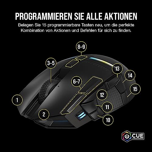 Corsair DARKSTAR Wireless MMO/MOBA Gaming-Maus - 26.000 DPI - 15 Programmierbare Tasten - Bis zu 80 Stunden Akkulaufzeit - iCUE-Kompatibel - PC, PS5, PS4, Xbox - Schwarz Bild 4