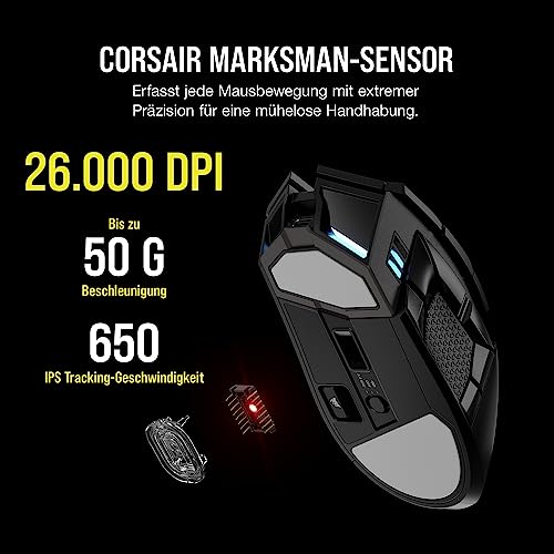 Corsair DARKSTAR Wireless MMO/MOBA Gaming-Maus - 26.000 DPI - 15 Programmierbare Tasten - Bis zu 80 Stunden Akkulaufzeit - iCUE-Kompatibel - PC, PS5, PS4, Xbox - Schwarz Bild 6