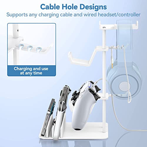 KDD Gaming Kopfhörer Ständer, Headset Halterung Tisch & Controller Halter, Headset Ständer mit Aluminium-Stange, Universaler Headphone Stand für Controller Switch iPad Handy PC Gaming Zubehör (Weiß) Bild 2