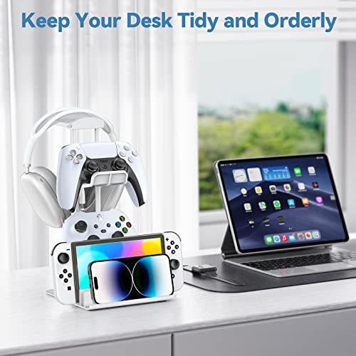 KDD Gaming Kopfhörer Ständer, Headset Halterung Tisch & Controller Halter, Headset Ständer mit Aluminium-Stange, Universaler Headphone Stand für Controller Switch iPad Handy PC Gaming Zubehör (Weiß) Bild 4