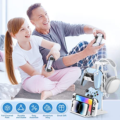 KDD Gaming Kopfhörer Ständer, Headset Halterung Tisch & Controller Halter, Headset Ständer mit Aluminium-Stange, Universaler Headphone Stand für Controller Switch iPad Handy PC Gaming Zubehör (Weiß) Bild 6
