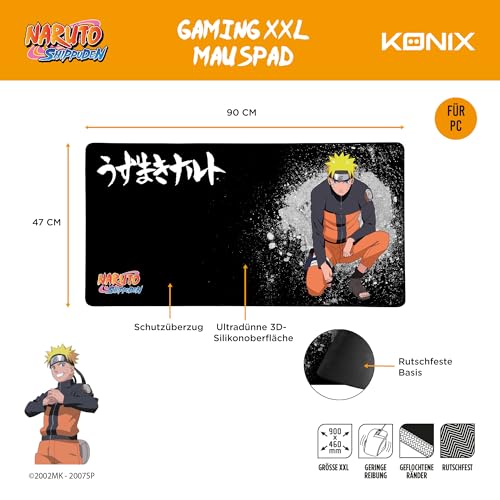 Konix Naruto Shippuden XXL Gaming-Mauspad 90 x 46 cm - rutschfeste Gummibasis - Naruto-Motiv - Schwarz Bild 3