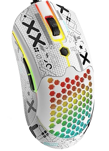 [Upgrade-Kit] Leichte Gaming-Maus mit Maus-Griffband, PIXART PAW3325 12000DPI High Performance Super Light 65G USB RGB-Gaming-Gaming-Mäuse, Anti-Schlupf-Grip-Klebeband für schweißwiderstand-Weiss Bild 4
