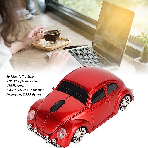 Sxhlseller Auto-Funkmaus, 2,4 GHz, Coole Sportwagen-Form, Kabellose Maus mit USB-Empfänger, LED-optische Kabellose Mäuse für Laptop-Desktop-Computer (Rot) Bild 4