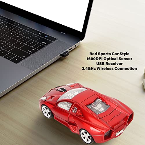 LED Funkmaus, Sportwagen Maus, 2,4 GHz USB Empfänger, Desktop PC Sportmaus mit LED Scheinwerfer, 1600 DPI Optischer Sensor, für PC Bild 2