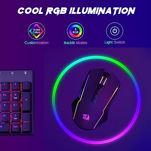 Redragon Gaming Maus Kabellose,RGB 2.4G/USB-C/Bluetooth Maus,Wiederaufladbare mit 9 Programmierbare Tasten-12000 DPI,Ergonomische Wireless Gaming Mouse für PC/Mac Gamer Bild 3