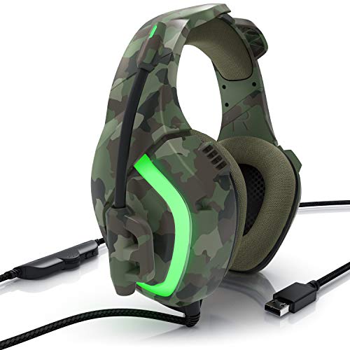 CSL - kabelgebundenes USB Gaming-Headset, Over-Ear Kopfhörer mit Mikrofon, 50mm Lautsprechern, Plug & Play, für PC, Laptop, Spielekonsole, Camouflage Bild 1
