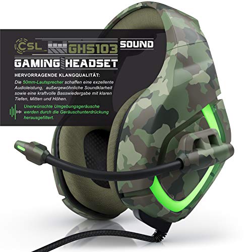 CSL - kabelgebundenes USB Gaming-Headset, Over-Ear Kopfhörer mit Mikrofon, 50mm Lautsprechern, Plug & Play, für PC, Laptop, Spielekonsole, Camouflage Bild 3