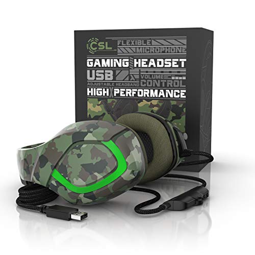CSL - kabelgebundenes USB Gaming-Headset, Over-Ear Kopfhörer mit Mikrofon, 50mm Lautsprechern, Plug & Play, für PC, Laptop, Spielekonsole, Camouflage Bild 6