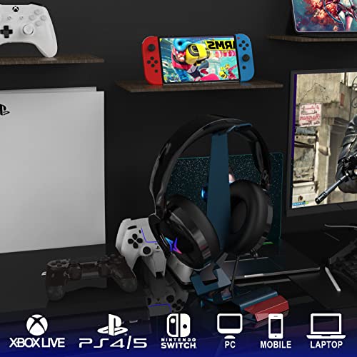 Gaming Headset für PS4 PS5 PC with 3D Surround Sound Headset mit Mikrofon Kopfhörer Noise Cancelling RGB Lichter for Gamer, 21*20*6cm, Schwarz Bild 3
