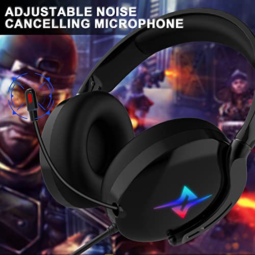 Gaming Headset für PS4 PS5 PC with 3D Surround Sound Headset mit Mikrofon Kopfhörer Noise Cancelling RGB Lichter for Gamer, 21*20*6cm, Schwarz Bild 4