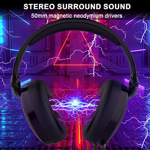 Gaming Headset für PS4 PS5 PC with 3D Surround Sound Headset mit Mikrofon Kopfhörer Noise Cancelling RGB Lichter for Gamer, 21*20*6cm, Schwarz Bild 5