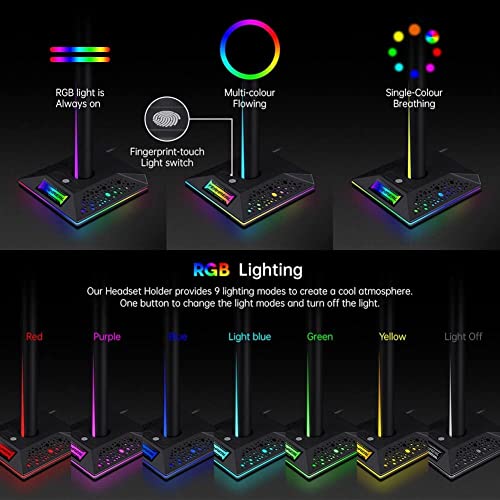 IRYZE Headset Ständer Kopfhörer Halter Kopfhörerständer RGB-Kopfhörerständer Over-Ear-Gaming-Headset Schreibtischhalterung Gaming-Kopfhörerhalter Display-Regal PC-Zubehör Headset Halterung Bild 6