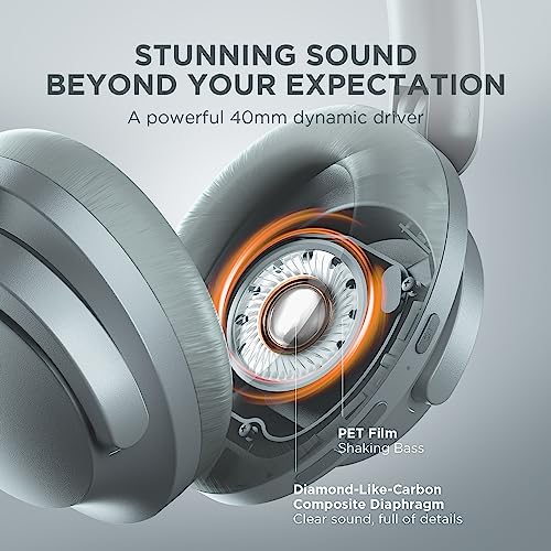 1MORE SonoFlow Noise Cancelling Kopfhörer, Bluetooth Kopfhörer mit Aktiver Geräuschunterdrückung, 70 Stunden Wiedergabe, LDAC Hi-Res Wireless Audio, Over Ear Headset, Klare Anrufe (Silber) Bild 2