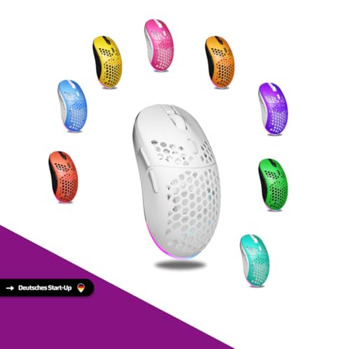 Nyfter - NYF22 Yellow-White Wireless Gaming Gen2 Mouse Ultraleicht 75g leistungsstark mit 400mA 19K DPI, 400 IPS 1000 hz 50h Akkulaufzeit langlebig Zwei wechselbare Cases inkl. Bild 4