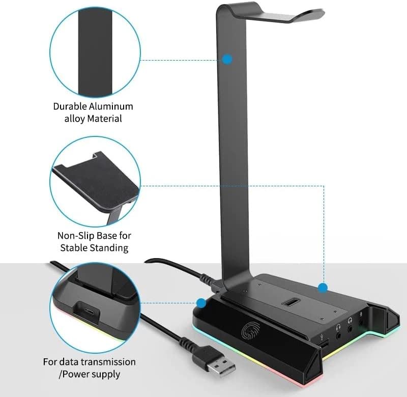 Headset-Halter Surround-Gaming-Kopfhörerständer RGB mit 2 USB- und 3 3,5-mm-Kopfhörerhalter für Gamer-PC Bild 6
