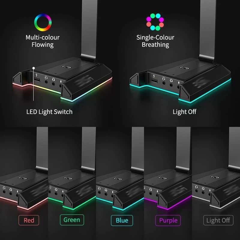 Headset-Halter Surround-Gaming-Kopfhörerständer RGB mit 2 USB- und 3 3,5-mm-Kopfhörerhalter für Gamer-PC Bild 7