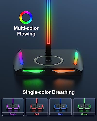 New Bee RGB Kopfhörer Ständer mit Wireless Ladegerät,Gaming-Headset-ständer Headset Halterung Wireless Charge Kopfhörer Halter mit 1*USB 2*Typ-C 11 Lighting Effects Modes Schwarz (Z12) Bild 2
