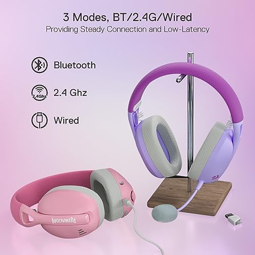 Redragon H848 BT Wireless Gaming Headset - Leichtgewicht - 7.1 Surround Sound - 40MM Treiber - Abnehmbares Mikrofon - Multi-Plattformen für PC, PS5/4/3, Switch, Handy, Pink Bild 3