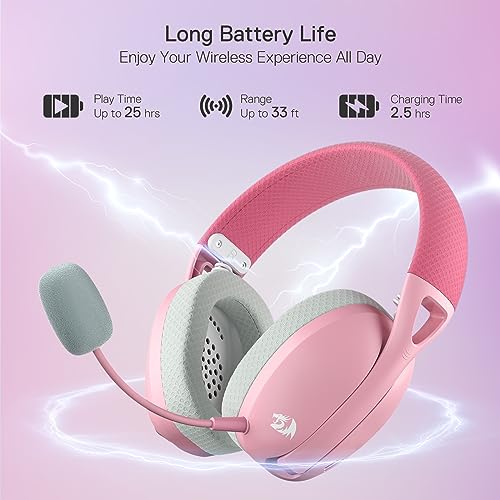 Redragon H848 BT Wireless Gaming Headset - Leichtgewicht - 7.1 Surround Sound - 40MM Treiber - Abnehmbares Mikrofon - Multi-Plattformen für PC, PS5/4/3, Switch, Handy, Pink Bild 5