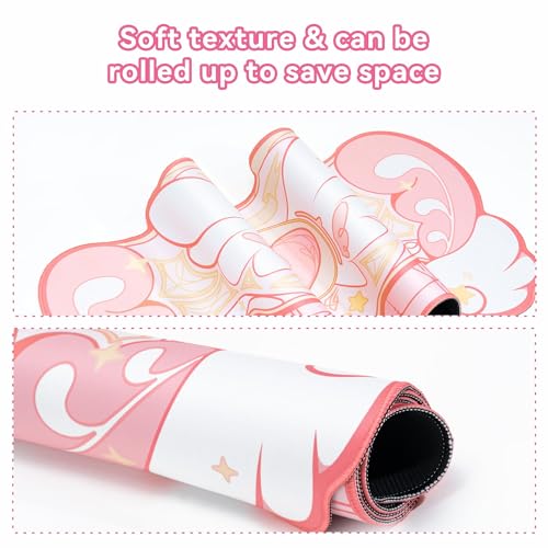 GeekShare Kawaii Mauspad Handgelenkstütze Set - rutschfeste Gummibasis Schreibtischmatte und Memory Foam Handgelenkstütze für Tastatur und Maus, perfekt für Gaming, oder Home Office Arbeit (Rosa) Bild 2
