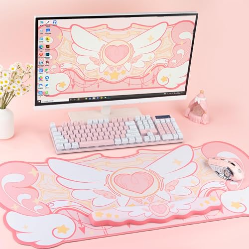 GeekShare Kawaii Mauspad Handgelenkstütze Set - rutschfeste Gummibasis Schreibtischmatte und Memory Foam Handgelenkstütze für Tastatur und Maus, perfekt für Gaming, oder Home Office Arbeit (Rosa) Bild 6