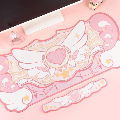 GeekShare Kawaii Mauspad Handgelenkstütze Set - rutschfeste Gummibasis Schreibtischmatte und Memory Foam Handgelenkstütze für Tastatur und Maus, perfekt für Gaming, oder Home Office Arbeit (Rosa) Bild 7