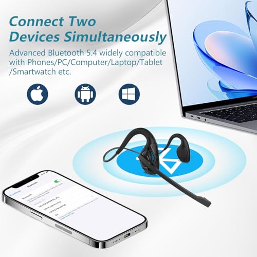 BANIGIPA Bluetooth-Headset mit Boom-Mikrofon, Open-Ear-Kopfhörer mit Geräuschunterdrückung Mikrofon, drahtloses Headset für Anrufe, leicht und bequem für Office Meeting Home Working-10 Stunden Bild 5