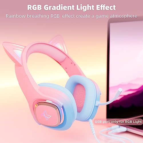 Mytrix RGB Effet de lumière Casque Gaming Headset kompatibel mit PS4, PS5, Xbox, PC, MAC, Switch, Pink Blue Wired Gaming-Kopfhörer mit 360°-Rotationsmikrofon, Surround-Sound, weichen Ohrpolstern Bild 2