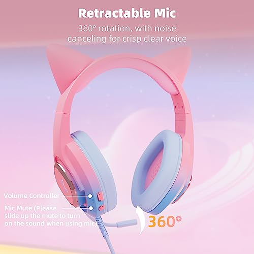 Mytrix RGB Effet de lumière Casque Gaming Headset kompatibel mit PS4, PS5, Xbox, PC, MAC, Switch, Pink Blue Wired Gaming-Kopfhörer mit 360°-Rotationsmikrofon, Surround-Sound, weichen Ohrpolstern Bild 4