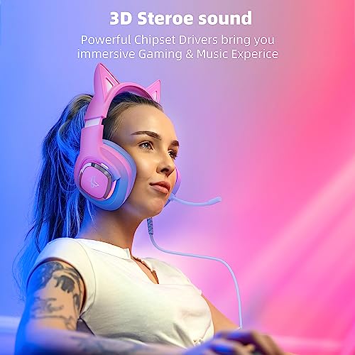 Mytrix RGB Effet de lumière Casque Gaming Headset kompatibel mit PS4, PS5, Xbox, PC, MAC, Switch, Pink Blue Wired Gaming-Kopfhörer mit 360°-Rotationsmikrofon, Surround-Sound, weichen Ohrpolstern Bild 5