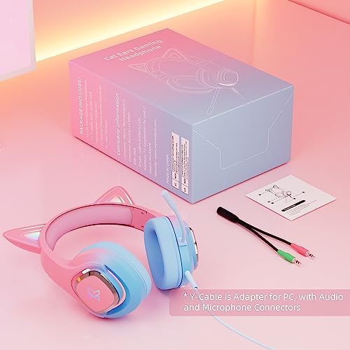 Mytrix RGB Effet de lumière Casque Gaming Headset kompatibel mit PS4, PS5, Xbox, PC, MAC, Switch, Pink Blue Wired Gaming-Kopfhörer mit 360°-Rotationsmikrofon, Surround-Sound, weichen Ohrpolstern Bild 6
