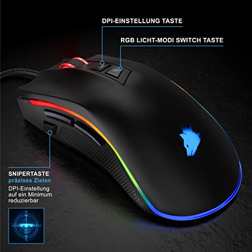 CSL - Kabelgebundene Gaming-Maus mit Optischem Sensor mit 200 bis 12400 DPI, 8 programmierbare Tasten, Ergonomischer Formfaktor, 12 RGB Lichtmodi, Schwarz Bild 5