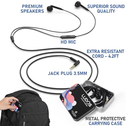 LUDOS FEROX Kopfhörer In Ear Kopfhörer mit Kabel und Mikrofon, 5 Jahre Garantie, In Ear Ohrhörer, 3,5 mm Klinkenstecker Earbuds, Satte Bässe Earphones, Headphones für iPhone, iPad, Huawei, Samsung Bild 2