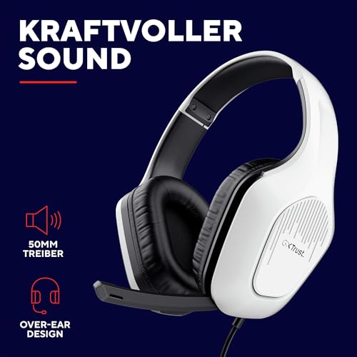 Trust Gaming GXT 415PS Zirox Leichtes Gaming Headset für PlayStation 5 mit 50-mm-Treiber, 1,2 m Kabel, 3,5-mm-Audioanschluss, Hochklappbares Mikrofon, Over-Ear PS5 Kopfhörer mit Kabel - Weiß Bild 3