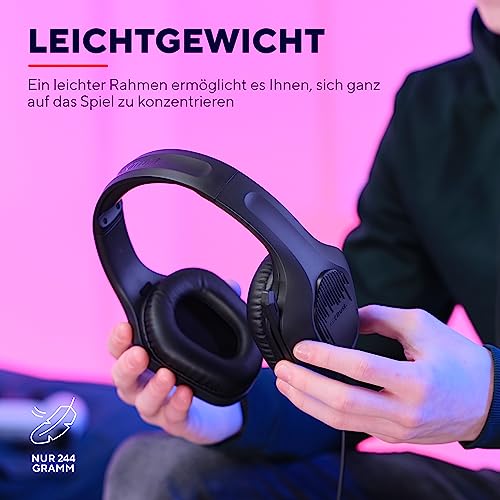 Trust Gaming GXT 415 Zirox Leichtes Gaming Headset mit 50-mm-Treiber für PC, Xbox, PS4, PS5, Switch, Mobile, 2-m-Kabel, 3,5-mm-Audioanschluss, Over-Ear Kopfhörer mit Kabel - Schwarz Bild 2