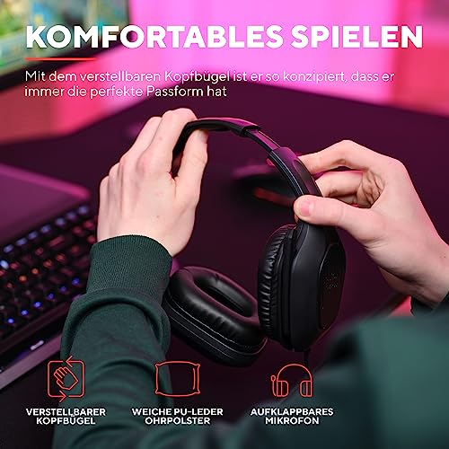 Trust Gaming GXT 415 Zirox Leichtes Gaming Headset mit 50-mm-Treiber für PC, Xbox, PS4, PS5, Switch, Mobile, 2-m-Kabel, 3,5-mm-Audioanschluss, Over-Ear Kopfhörer mit Kabel - Schwarz Bild 5