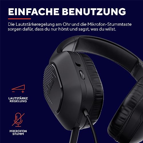 Trust Gaming GXT 415 Zirox Leichtes Gaming Headset mit 50-mm-Treiber für PC, Xbox, PS4, PS5, Switch, Mobile, 2-m-Kabel, 3,5-mm-Audioanschluss, Over-Ear Kopfhörer mit Kabel - Schwarz Bild 6