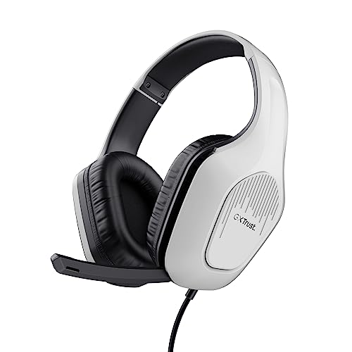 Trust Gaming GXT 415W Zirox Leichtes Gaming Headset mit 50-mm-Treiber für PC, Xbox, PS4, PS5, Switch, Mobile, 2-m-Kabel, 3,5-mm-Audioanschluss, Over-Ear Kopfhörer mit Kabel - Weiß Bild 1
