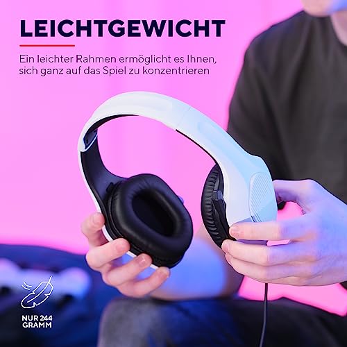 Trust Gaming GXT 415W Zirox Leichtes Gaming Headset mit 50-mm-Treiber für PC, Xbox, PS4, PS5, Switch, Mobile, 2-m-Kabel, 3,5-mm-Audioanschluss, Over-Ear Kopfhörer mit Kabel - Weiß Bild 2