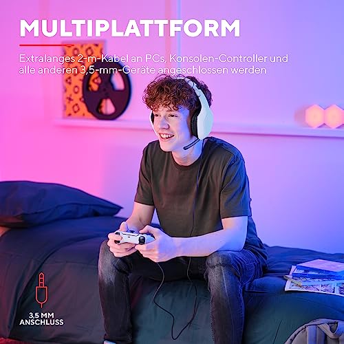 Trust Gaming GXT 415W Zirox Leichtes Gaming Headset mit 50-mm-Treiber für PC, Xbox, PS4, PS5, Switch, Mobile, 2-m-Kabel, 3,5-mm-Audioanschluss, Over-Ear Kopfhörer mit Kabel - Weiß Bild 4
