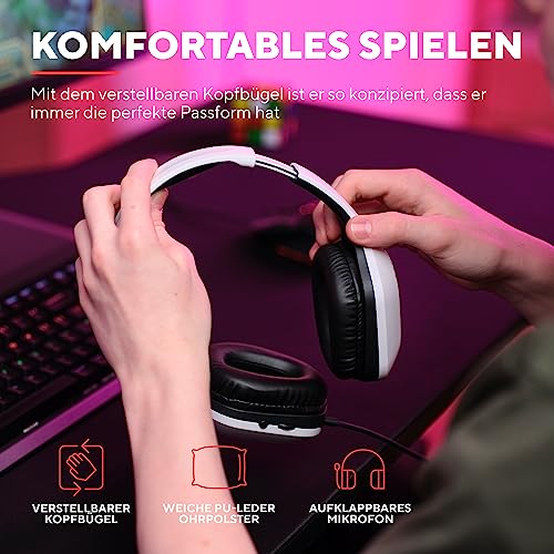 Trust Gaming GXT 415W Zirox Leichtes Gaming Headset mit 50-mm-Treiber für PC, Xbox, PS4, PS5, Switch, Mobile, 2-m-Kabel, 3,5-mm-Audioanschluss, Over-Ear Kopfhörer mit Kabel - Weiß Bild 5