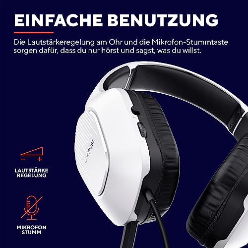 Trust Gaming GXT 415W Zirox Leichtes Gaming Headset mit 50-mm-Treiber für PC, Xbox, PS4, PS5, Switch, Mobile, 2-m-Kabel, 3,5-mm-Audioanschluss, Over-Ear Kopfhörer mit Kabel - Weiß Bild 6