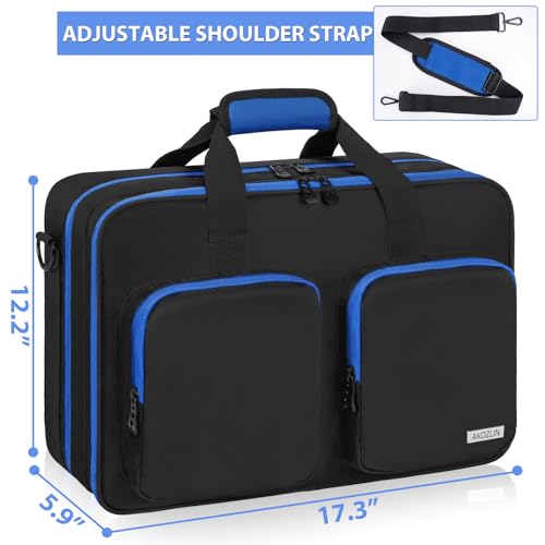 IPEB Tasche für PS5 / PS5 Pro / PS4, volle Schutz Konsolentasche mit unterteilbaren Fächern, geeignet für PS5 Controller, Gaming-Headset und weiteres Zubehör(Schwarz Blau) Bild 2