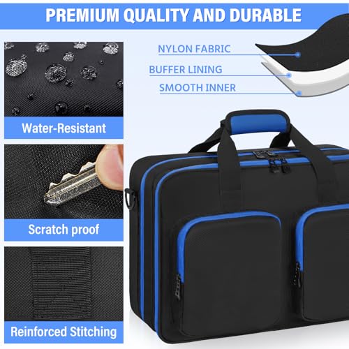 IPEB Tasche für PS5 / PS5 Pro / PS4, volle Schutz Konsolentasche mit unterteilbaren Fächern, geeignet für PS5 Controller, Gaming-Headset und weiteres Zubehör(Schwarz Blau) Bild 4